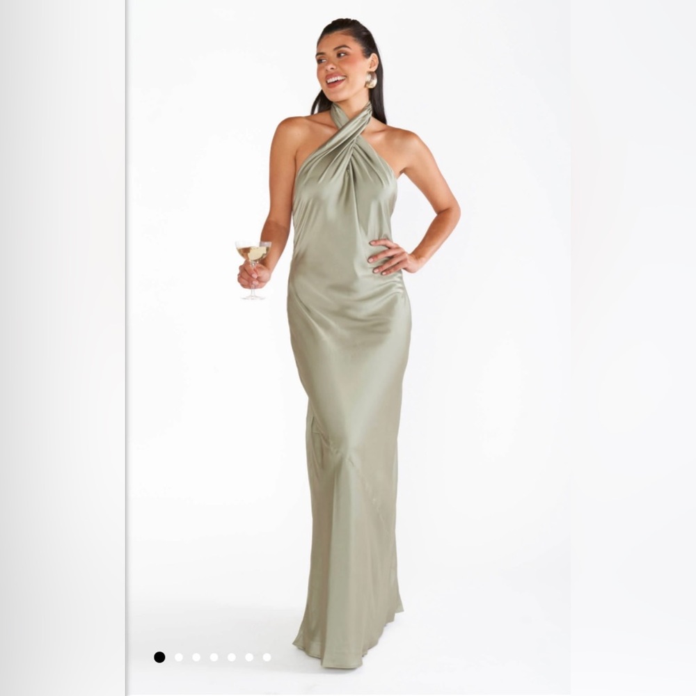 Show me your mumu Jasmine Halter Maxi Dress XXS Moss Green Luxe Satin - hemmed!